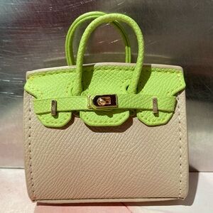 👜 Handmade Mini Green Beige Faux Leather Birkin AirPod Tote Bag  Charm Miniature